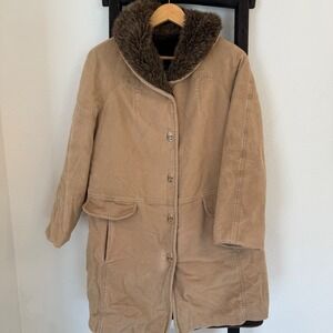 Vintage Forecaster of Boston Womens Tan Faux Fur Trimmed Winter Coat Size 18